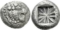 Greek Coins DYNASTS OF LYCIA. Uncertain dynast (Circa 500 BC). Stater. Uncertain mint. Obv: Head of lion right. Rev: Floral pattern within incuse square. Cf. Müseler I,1-2 (design of incuse pattern); 