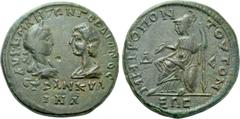 Roman Provincial Coins MOESIA INFERIOR. Tomis. Gordian III with Tranquillina (238-244). Ae Tetrakaihemiassarion. Possible contemporary imitation. Obv: AVT K M ANTΩN ΓOPΔIANOC / TPANKVΛINA. Draped bust