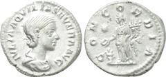 Roman Imperial Coins AQUILIA SEVERA (Augusta, 220-221 & 221-222). Denarius. Rome. Obv: IVLIA AQVILIA SEVERA AVG. Draped bust right. Rev: CONCORDIA. Concordia standing left, holding double cornucopia a