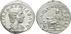 Roman Imperial Coins JULIA SOAEMIAS (Augusta, 218-222). Denarius. Rome. Obv: IVLIA SOAEMIAS AVG. Draped bust right. Rev: VENVS CAELESTIS. Venus seated left on throne, holding apple and sceptre; to lef