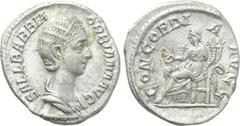 Roman Imperial Coins ORBIANA (Augusta, 225-227). Denarius. Rome. Obv: SALL BARBIA ORBIANA AVG. Draped bust right, wearing stephane. Rev: CONCORDIA AVGG. Concordia seated left on throne, holding patera