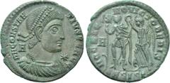 Roman Imperial Coins CONSTANTIUS II (337-361). Ae. Siscia. Obv: D N CONSTANTIVS P F AVG. Diademed, draped and cuirassed bust right; A to left, star to right. Rev: HOC SIGNO VICTOR ERIS / •HSIS•. Const
