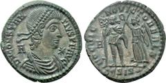 Roman Imperial Coins CONSTANTIUS II (337-361). Ae. Siscia. Obv: D N CONSTANTIVS P F AVG. Diademed, draped and cuirassed bust right; A to left, star to right. Rev: HOC SIGNO VICTOR ERIS / •ЄSIS•. Const