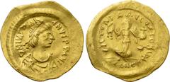 Byzantine Coins JUSTINIAN I (527-565). GOLD Tremissis. Constantinople. Obv: D N IVSTINIANVS P P AVG. Diademed, draped and cuirassed bust right. Rev: VICTORIA AVGVSTORVM / CONOB. Victory advancing righ