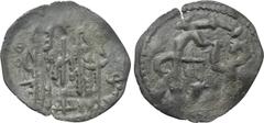Medieval Coins BULGARIA. Second Empire. Ivan Aleksandar with Theodora (1331-1371). Trachy. Obv: Two monograms. Rev: Ivan and Theodora standing facing, each holding sceptre; between them, a long cross 