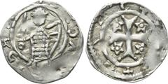 Medieval Coins HOLY ROMAN EMPIRE. Gutenwert (Otok). (Circa 13th century). Pfennig. Obv: Half-length figure standing facing, holding sword. Rev: Cross pattée, with star of five points in each angle. CN