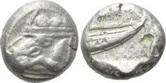 Greek Coins LYCIA. Phaselis. Stater (Circa 500-440 BC). Obv: Prow of galley left in the form of forepart of boar. Rev: ΦΑΣ. Stern of galley right within incuse square. Heipp-Tamer Series 4; SNG von Au