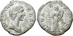 Roman Imperial Coins DIDIA CLARA (Augusta, 193). Denarius. Rome. Obv: DIDIA CLARA AVG. Draped bust right. Rev: HILAR TEMPOR. Hilaritas standing left, holding palm frond and cornucopia. RIC 10; T&M 295