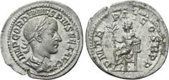Roman Imperial Coins GORDIAN III (238-244). Denarius. Rome. Obv: IMP GORDIANVS PIVS FEL AVG. Laureate, draped and cuirassed bust right. Rev: P M TR P III COS II P P. Apollo seated left on throne, hold