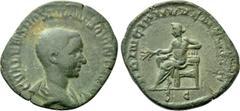 Roman Imperial Coins HOSTILIAN (Caesar, 250-251). Sestertius. Rome. Obv: C VALENS HOSTIL MES QVINTVS N C. Bareheaded and draped bust right. Rev: PRINCIPI IVVENTIS / S C. Apollo seated left on throne, 