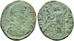 Roman Imperial Coins VALENTINIAN II (375-392). Ae. Nicomedia. Obv: D N VALENTINIANVS IVN P F AVG. Diademed, draped and cuirassed bust right. Rev: VRBS ROMA / S[...]. Roma seated left on cuirass, holdi