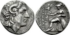 Greek Coins KINGS OF THRACE (Macedonian). Lysimachos (305-281 BC). Drachm. Ephesos. Obv: Diademed head of the deified Alexander right, wearing horn of Ammon. Rev: ΒΑΣΙΛΕΩΣ / ΛΥΣΙΜΑΧΟΥ. Athena seated l
