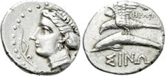 Greek Coins PAPHLAGONIA. Sinope. Siglos or Drachm (Circa 330-300 BC). Erony–, magistrate. Obv: Head of nymph left, with hair in sakkos. Rev: EPΩ / ΣINΩ. Sea-eagle standing left, with wings spread, on 
