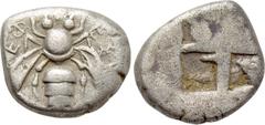 Greek Coins IONIA. Ephesos. Drachm (Circa 500-420 BC). Obv: ΕΦEΣION. Bee. Rev: Quadripartite incuse square. SNG Kayhan 140. Condition: Very fine. Weight: 3.30 g. Diameter: 13 mm.