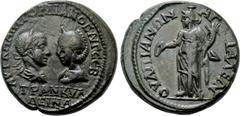 Roman Provincial Coins THRACE. Anchialus. Gordian III with Tranquillina (238-244). Ae. Obv: AVT K M ANT ΓOPΔIANOC AVΓ CЄB / TPANKVΛΛEINA. Draped busts of Gordian, laureate and cuirassed, and Tranquill