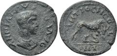 Roman Provincial Coins PISIDIA. Antioch. Annia Faustina (Augusta, 221). Ae. Obv: ANNIA FAVSTINA AVG. Draped bust right. Rev: ANTIOCH COL / ONI. Lupa Romana standing right, head left, suckling the twin