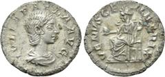 Roman Imperial Coins JULIA PAULA (Augusta, 219-220). Denarius. Rome. Obv: IVLIA PAVLA AVG. Draped bust right. Rev: VENVS GENETRIX. Venus seated left on throne, holding apple and sceptre. RIC 222 (Elag