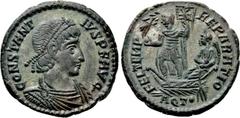Roman Imperial Coins CONSTANTIUS II (337-361). Ae. Aquileia. Obv: CONSTANTIVS P F AVG. Diademed, draped and cuirassed bust right. Rev: FEL TEMP REPARATIO / AQT•. Constantius, holding labarum and crown
