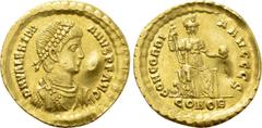 Roman Imperial Coins VALENTINIAN II (375-392). GOLD Solidus. Constantinople. Obv: D N VALENTINIANVS P F AVG. Diademed, draped and cuirassed bust right. Rev: CONCORDIA AVGGG ς / CONOB. Constantinopolis