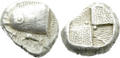 Greek Coins PAPHLAGONIA. Sinope. Drachm (Circa 490-425 BC). Obv: Head of sea-eagle left, with 'talon'; below, dolphin left. Rev: Quadripartite stippled incuse square. SNG BM Black Sea 1359-66 var. (re