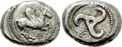 Greek Coins DYNASTS OF LYCIA. Khinakha (Circa 470-440 BC). Stater. Uncertain mint, possibly Limyra. Obv: Pegasos rearing right; monogram below. Rev: Triskeles; monogram around; all within incuse circl