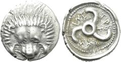 Greek Coins DYNASTS OF LYCIA. Trbbenimi (Circa 390-370 BC). Tetrobol. Uncertain mint. Obv: Facing scalp of lion. Rev: Triskeles within incuse circle. Müseler VIII.25-7 var. (rev. legend); SNG von Aulo