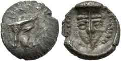 Greek Coins DYNASTS OF LYCIA. Uncertain dynast (Circa 4th century BC). Hemiobol. Uncertain mint. Obv: Head right, wearing kausia. Rev: Diademed head facing. Müseler -; Roma XIII, lot 353. Very rare Co
