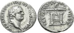 Roman Imperial Coins TITUS (79-81). Denarius. Rome. Obv: IMP TITVS CAES VESPASIAN AVG P M. Laureate head right. Rev: TR P IX IMP XV COS VIII P P. Pulvinar (throne) of Jupiter and Juno: square seat, dr
