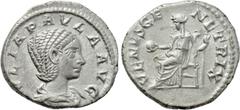 Roman Imperial Coins JULIA PAULA (Augusta, 219-220). Denarius. Rome. Obv: IVLIA PAVLA AVG. Draped bust right. Rev: VENVS GENETRIX. Venus seated left on throne, holding apple and sceptre. RIC 222 (Elag