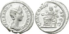 Roman Imperial Coins ORBIANA (Augusta, 225-227). Denarius. Rome. Obv: SALL BARBIA ORBIANA AVG. Diademed and draped bust right. Rev: CONCORDIA AVGG. Concordia seated left on curule chair, holding pater