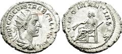 Roman Imperial Coins TREBONIANUS GALLUS (251-253). Antoninianus. Rome. Obv: IMP CAE C VIB TREB GALLVS AVG. Radiate, draped and cuirassed bust right. Rev: IVNO MARTIALIS. Juno seated on throne left, ho