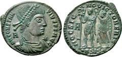 Roman Imperial Coins CONSTANTIUS II (337-361). Ae. Siscia. Obv: D N CONSTANTIVS P F AVG. Diademed, draped and cuirassed bust right; A to left. Rev: HOC SIGNO VICTOR ERIS / •ASIS✷. Constantius standing