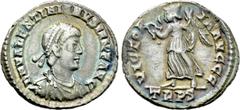 Roman Imperial Coins VALENTINIAN II (375-392). Siliqua. Treveri. Obv: D N VALENTINIANVS IVN P F AVG. Diademed, draped and cuirassed bust right. Rev: VICTORIA AVGGG. Victory advancing left, holding wre