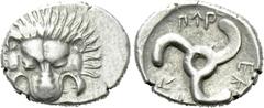 Greek Coins DYNASTS OF LYCIA. Perikles (Circa 380-360 BC). Tetrobol. Uncertain mint, possibly Limyra. Obv: Facing scalp of lion. Rev: Triskeles within incuse circle. Müseler VIII.47-51; SNG von Aulock