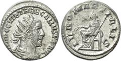 Roman Imperial Coins TREBONIANUS GALLUS (252-253). Antoninianus. Antioch. Obv: IMP C C VIB TREB GALLVS P F AVG. Radiate, draped and cuirassed bust right. Rev: IVNO MARTIALIS. Juno seated left with cor