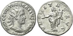 Roman Imperial Coins TREBONIANUS GALLUS (252-253). Antoninianus. Antioch. Obv: IMP C C VIB TREB GALLVS P F AVG. Radiate and cuirassed bust right; three pellets below. Rev: VBERITAS AVG. Uberitas stand