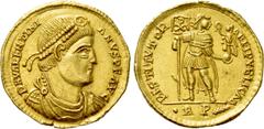 Roman Imperial Coins VALENTINIANUS I (364 - 375). GOLD Solidus. Rome. Obv: D N VALENTINIANVS P F AVG. Diademed, draped and cuirassed bust right. Rev: RESTITVTOR REI PVBLICAE / • RP branch. Valentinian