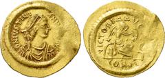 Byzantine Coins JUSTINIAN I (527-565). GOLD Semissis. Constantinople. Obv: D N IVSTINIANVS P P AVG. Diademed, draped and cuirassed bust right. Rev: VICTORIA AVGGG / CONOB. Victory seated right on shie