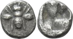 Greek Coins IONIA. Ephesos. Tetartemorion (Circa 550 BC). Obv: Bee. Rev: Quadripartite incuse. Karweise Series III, 16. Condition: Very fine. Weight: 0.26 g. Diameter: 6 mm.
