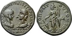 Roman Provincial Coins MOESIA INFERIOR. Tomis. Gordian III with Tranquillina (238-244). Ae Tetrassarion. Obv: AVT K M / ANTΩNIOC ΓΟΡΔΙΑΝΟC CABINIA TΡΑNVΛΙΝΑ . Laureate, draped and cuirassed bust of Go