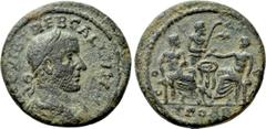 Roman Provincial Coins TROAS. Alexandria. Trebonianus Gallus (251-253). Ae As. Obv: IMP VIB TREB GALLVS AV. Laureate, draped and cuirassed bust right. Rev: COL AVG / TROAD. Priest Krinis and Apollo, h