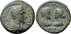 Roman Provincial Coins MYSIA. Parium. Marcus Aurelius with Faustina II (161-180). Ae. Obv: IMP CAI MA AV ANTO. Bareheaded, draped and cuirassed bust of Marcus Aurelius right. Rev: ANTON / FAVST. Bareh