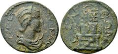 Roman Provincial Coins PISIDIA. Selge. Herennia Etruscilla (Augusta, 249-251). Ae. Obv: ΕΡΕ ΕΤΡΟΥCΚΙΛΛΑΝ CE. Draped and diademed bust right. Rev: CEΛΓΕΩΝ. Sanctuary of Zeus and Heracles: two sacred tr