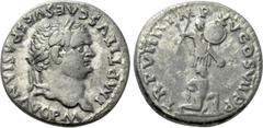 Roman Imperial Coins TITUS (79-81). Denarius. Rome. Obv: IMP TITVS CAES VESPASIAN AVG P M. Laureate head right. Rev: TR P VIIII IMP XV COS VII P P. Trophy; below, captive kneeling right. RIC² 30. Cond