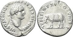 Roman Imperial Coins TITUS (79-81). Denarius. Rome. Obv: IMP TITVS CAES VESPASIAN AVG P M. Laureate head right. Rev: TR P IX IMP XV COS VIII P P. Elephant advancing left. RIC² 115. Condition: Very fin