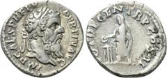 Roman Imperial Coins PERTINAX (193). Denarius. Rome. Obv: IMP CAES P HELV PERTIN AVG. Laureate head right. Rev: VOT DECEN TR P COS II. Pertinax standing left, sacrificing with patera over tripod to le