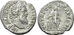 Roman Imperial Coins PERTINAX (193). Denarius. Rome. Obv: IMP CAES P HELV PERTIN AVG. Laureate head right. Rev: VOT DECEN TR P COS II. Pertinax standing left, sacrificing with patera over tripod to le