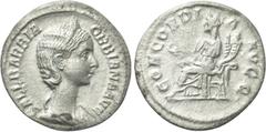 Roman Imperial Coins ORBIANA (Augusta, 225-227). Denarius. Rome. Obv: SALL BARBIA ORBIANA AVG. Draped bust right, wearing stephane. Rev: CONCORDIA AVGG. Concordia seated left on throne, holding patera