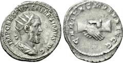 Roman Imperial Coins PUPIENUS (238). Antoninianus. Rome. Obv: IMP CAES PVPIEN MAXIMVS AVG. Radiate, draped and cuirassed bust right. Rev: CARITAS MVTVA AVGG. Clasped hands. RIC 10b. Condition: Very fi