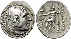 Greek Coins KINGS OF MACEDON. Alexander III 'the Great' (336-323 BC). Tetradrachm. Ephesos. Obv: Head of Herakles right, wearing lion skin. Rev: AΛEΞANΔPOY. Zeus seated left on throne, holding eagle a